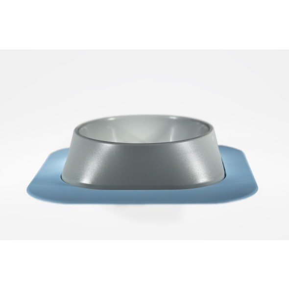 Набір миска Fiboo світло-сіра, розмір M із антиковзким килимком під миску блакитним