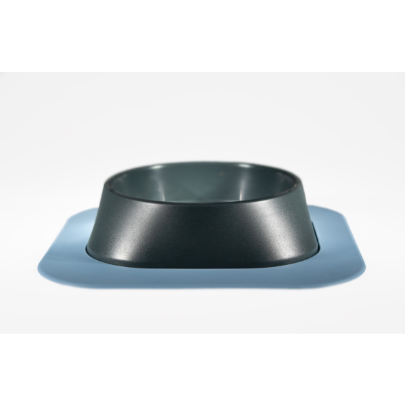 Набір миска Fiboo темно-сіра, розмір M із антиковзким килимком під миску блакитним