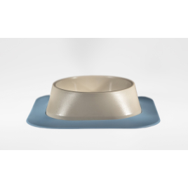 Набір миска Fiboo бежева, розмір S із антиковзким килимком під миску блакитним