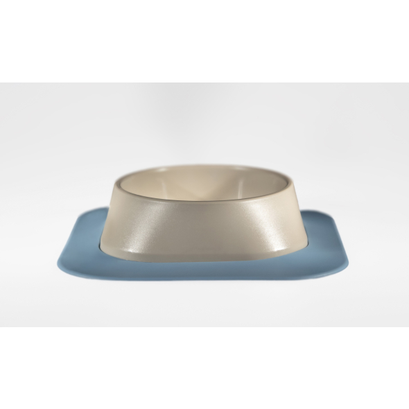 Набір миска Fiboo бежева, розмір S із антиковзким килимком під миску блакитним