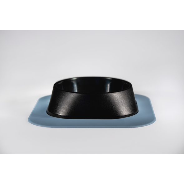 Набір миска Fiboo чорна, розмір S із антиковзким килимком під миску блакитним