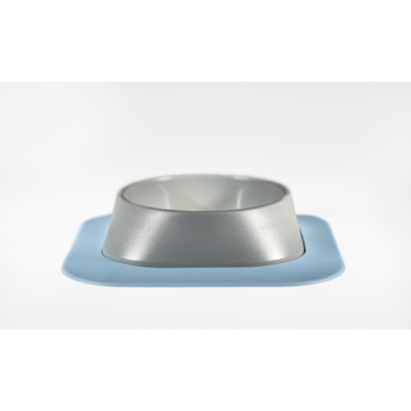 Набір миска Fiboo світло-сіра, розмір S із антиковзким килимком під миску блакитним