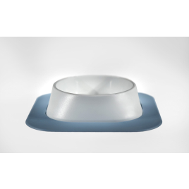 Набір миска Fiboo біла, розмір S із антиковзким килимком під миску блакитним