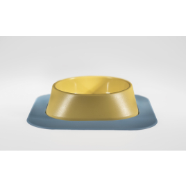 Набір миска Fiboo жовта, розмір S із антиковзким килимком під миску блакитним