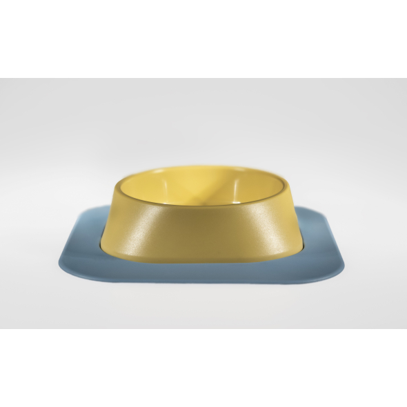Набір миска Fiboo жовта, розмір S із антиковзким килимком під миску блакитним