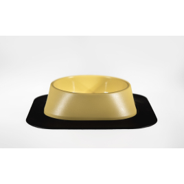 Набір миска Fiboo жовта, розмір S із антиковзким килимком під миску чорним