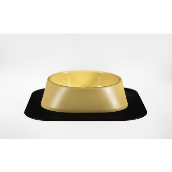 Набір миска Fiboo жовта, розмір S із антиковзким килимком під миску чорним