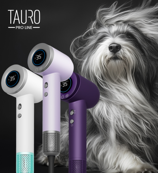 Video Tauro Pro Line Ручний фен для сушіння шерсті домашніх тварин з технологією генерації негативних іонів з вилкою ЄС, темно-фіолетовий - 1