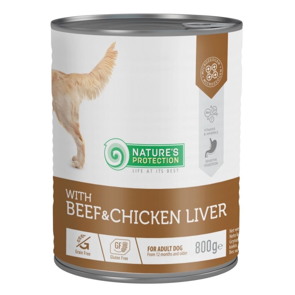 Nature's Protection Adult Beef &amp; Chicken Liver Вологий корм для собак з яловичиною і курячою печінкою, 800 г